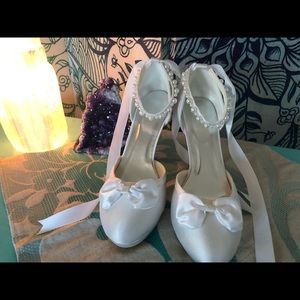 White satin bridal shoes